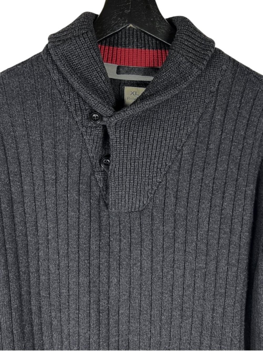 Relwen Rib Merino Shawl Sweater in Charcoal Gray 100% Merino Wool Ribbed Size XL - Picture 2 of 5